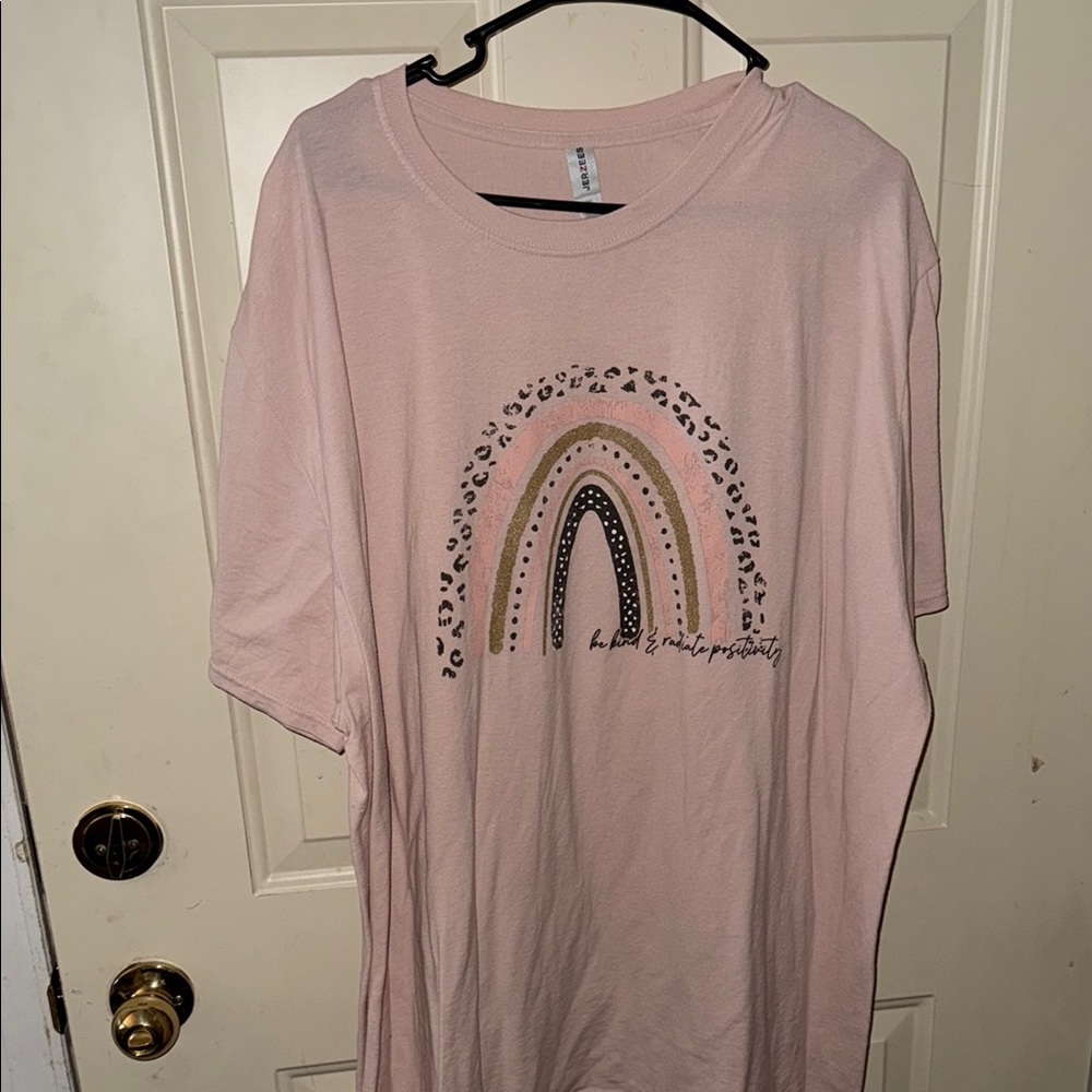 Pink Graphic T-Shirt with Rainbow Design